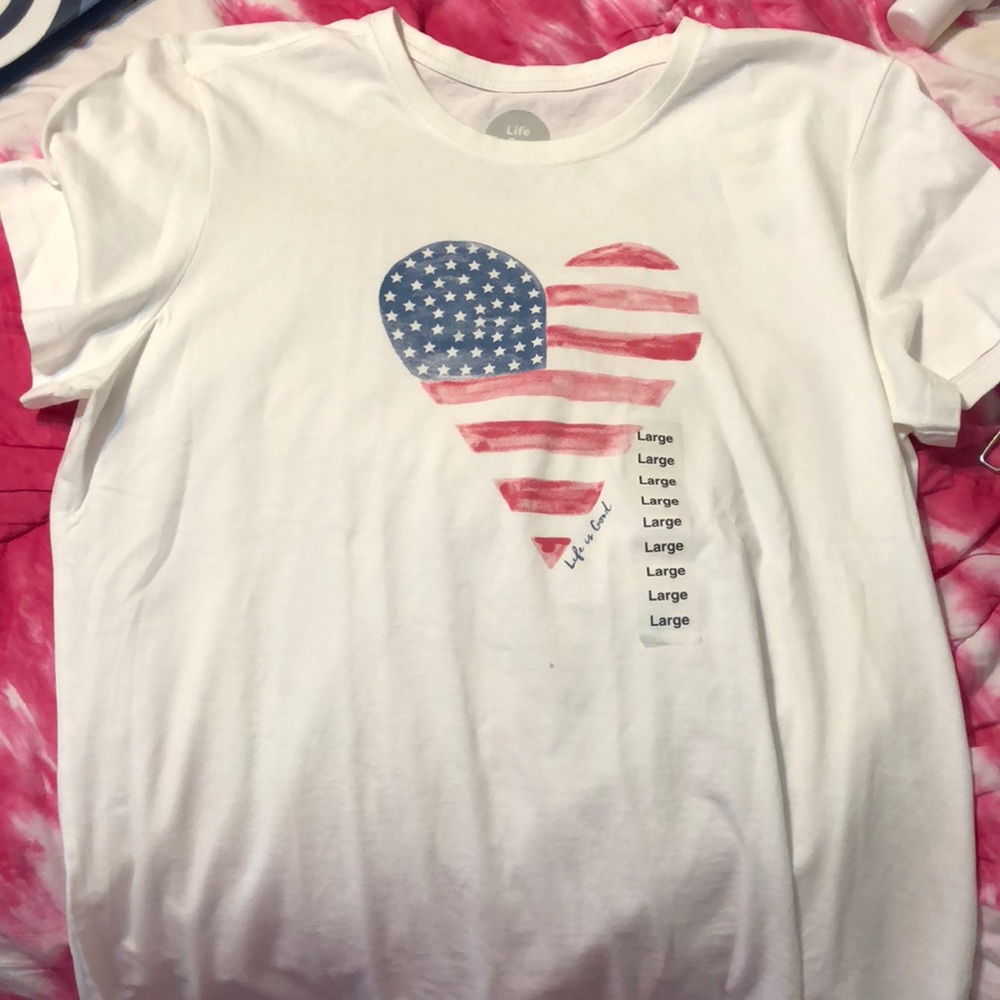 life is good white tshirt with american flag heart